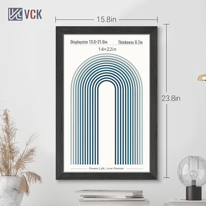 VCK 14x22 Picture Frame 3 Pack, Black Poster Frame MDF Wood with Polished Plexiglass, Wall Mounting Horizontal & Vertical Display