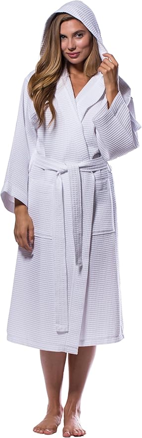 Turquaz Lightweight Waffle Knit Kimono Bathrobe - Soft Cotton Blend Spa Robe, Fast-Drying Full-Length Unisex Robes for Women