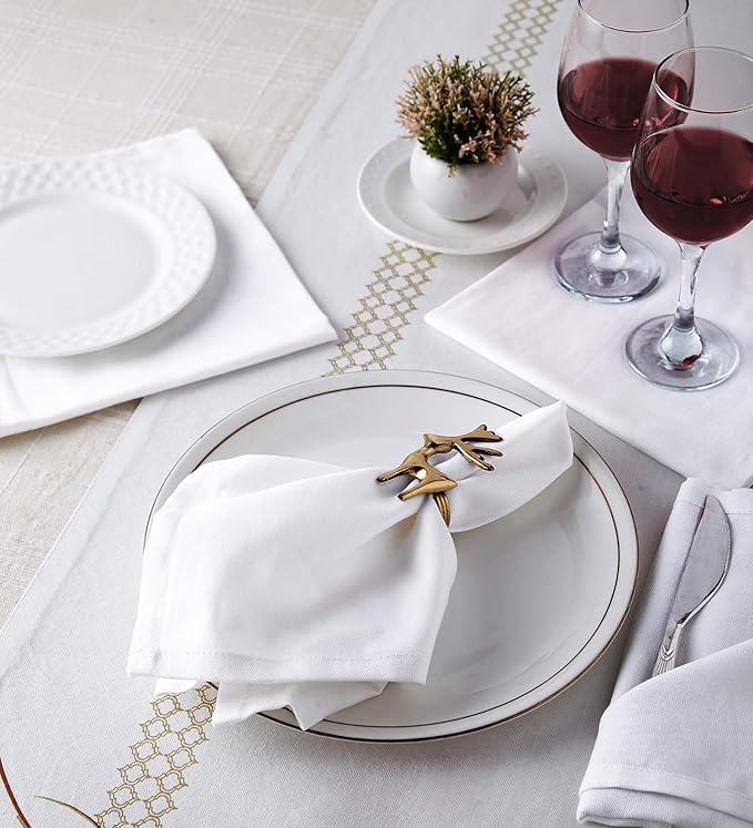 Set of 12 Cloth Napkins, 18 X 18 Inches, 100% Cotton Premium Quality Cloth Napkins with Mitered Corners, Durable, Absorbent, Table Dinner Napkins Cloth for Lunch, Restaurant, Weddings, Parties, White