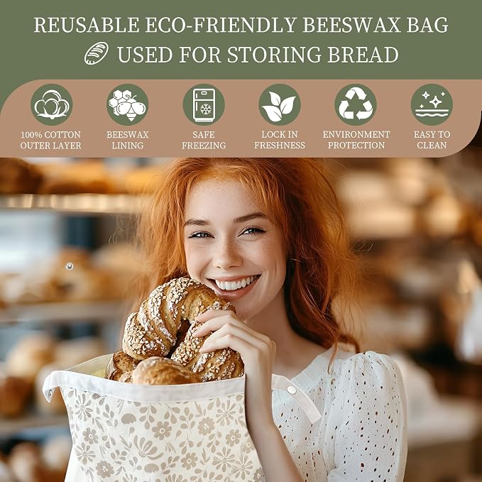 Bread Bags,Reusable Beeswax Bread Bags for Sourdough