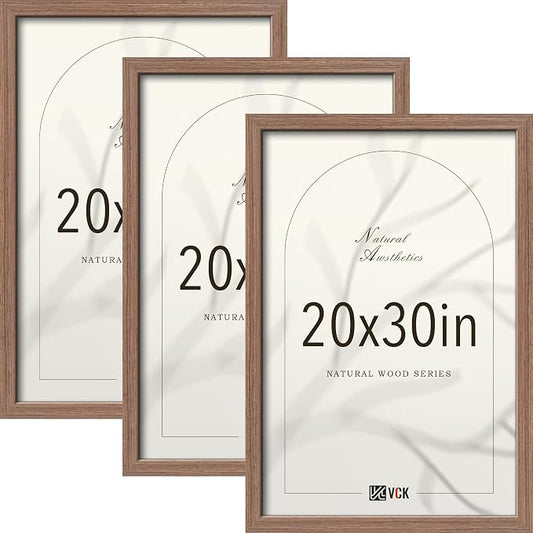 VCK 20x30 Poster Frame 3 Pack - Walnut Solid Wood Picture Frames, Exclusive Wood Grain Picture Frames, Wall Hanging