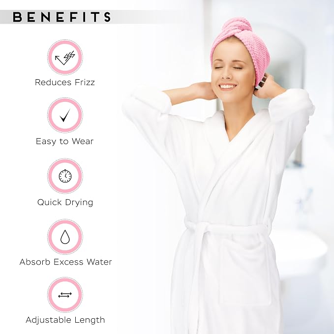SimpleField 2 Pack Microfiber Hair Towel Wrap for Women, Anti Frizz Quick Drying Hair Turban for All Hair Style, Absorbent and Lightweight (Pink)