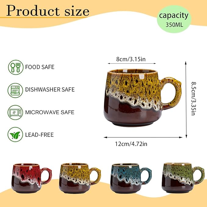 12oz Cool Unique Mugs, Handmade Ceramic Coffee Mug, Great Gift for Men Women, Microwave & Dishwasher Safe Stoneware Pottery Tea Mug for Home Office(Yellow)