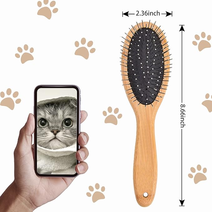 DC QZHMKJ PET Dog Cat Brush, Pet Brushes for Dogs Pet Slicker Brush with Bamboo Handle for Dogs and Cats Long Hair Pets Grooming Comb for Removing Shedding