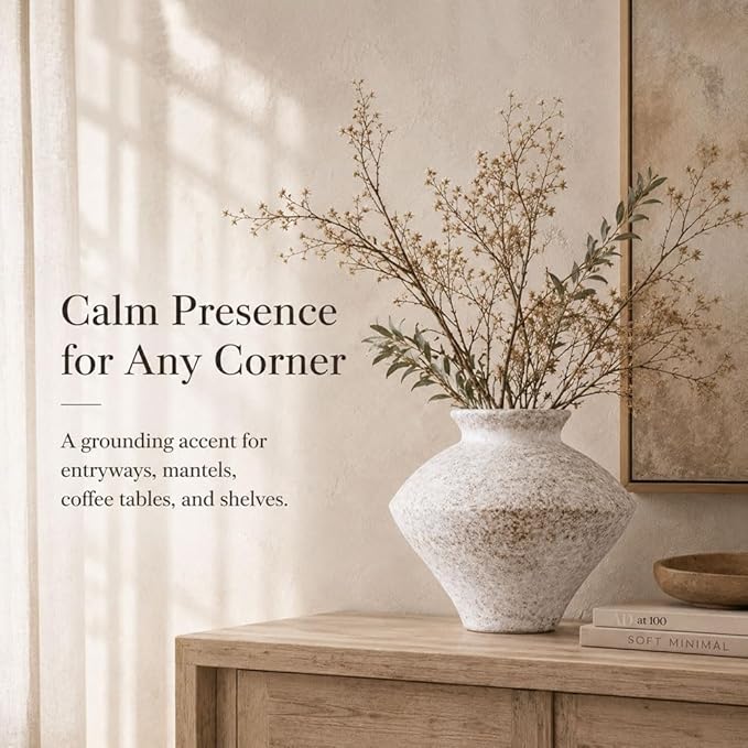 Wabi Sabi Vintage Vase, 6.3" Tall Wabi Sabi Decor Rustic Farmhouse Pottery Vase for Centerpiece, White Textured Pottery Flower Vase for Home Decorative, Table, Living Room, Bedroom, Bathroom, Kitchen