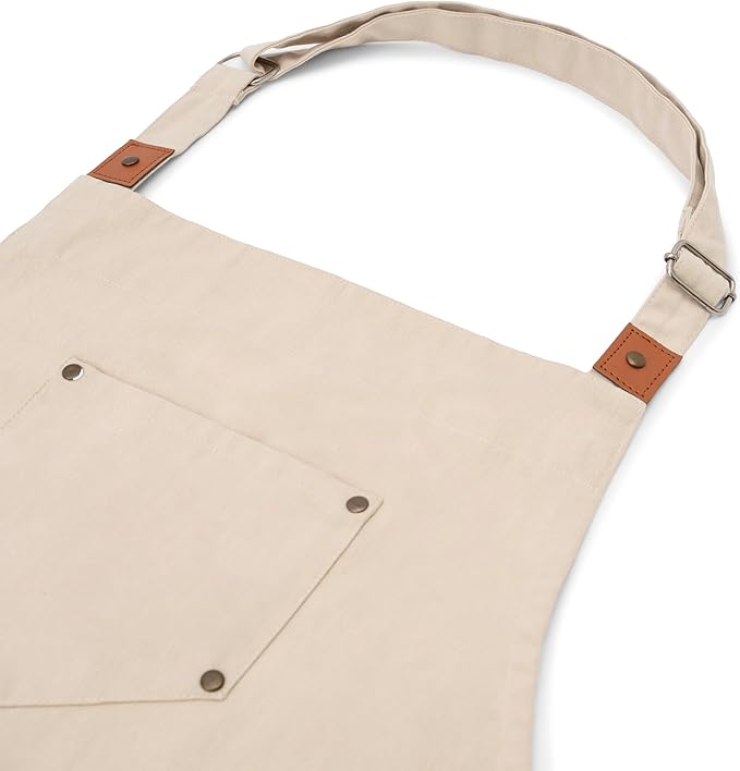 Cotton Canvas Apron for Women & Men – Adjustable Neck Strap & Waist Ties with Pockets