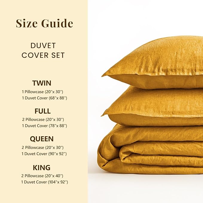 S VICTORY SYMBOL 100% Organic Linen Duvet Cover Set 3 Pieces,Stone Washed French Flax Bedding Set,1 Comforter Cover and 2 Pillowcase,(Yellow,Queen) Soft,Breathable