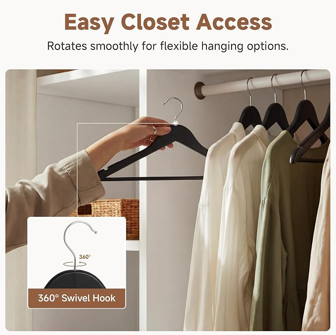 StorageWorks Black Wooden Hangers 20 Pack, Heavy Duty Wood Hangers for Closet, Clothes Hangers for Coats, Shirts, Pants, Suits