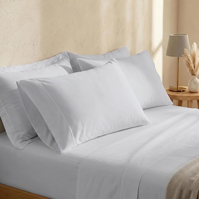 BIOWEAVES 100% Organic Cotton Sheets, 300 Thread Count 4-Piece GOTS Certified Bed Sheet Set Fits Mattress Upto 17" Deep Pocket, Soft & Silky Sateen Weave (Full, Glacier Gray)
