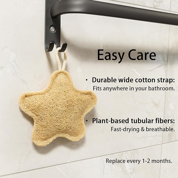 Natural Loofah Body Scrubber 3-Pack, Plant-Based Exfoliating Shower Sponge Luffa for Men & Women, Eco-Friendly & Dye-Free, Fits All Hand Sizes[Must SOAK to Soften]