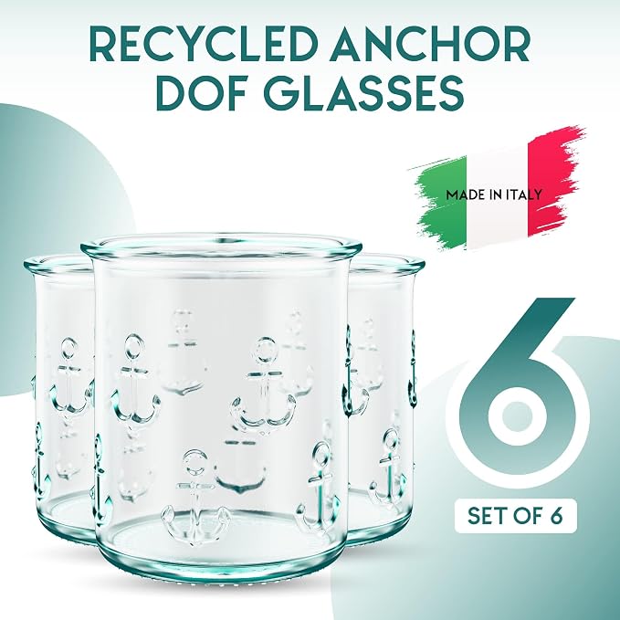 Amici Home – Anchor Anchor DOF Glass - 12 Oz - Green, Set of 6
