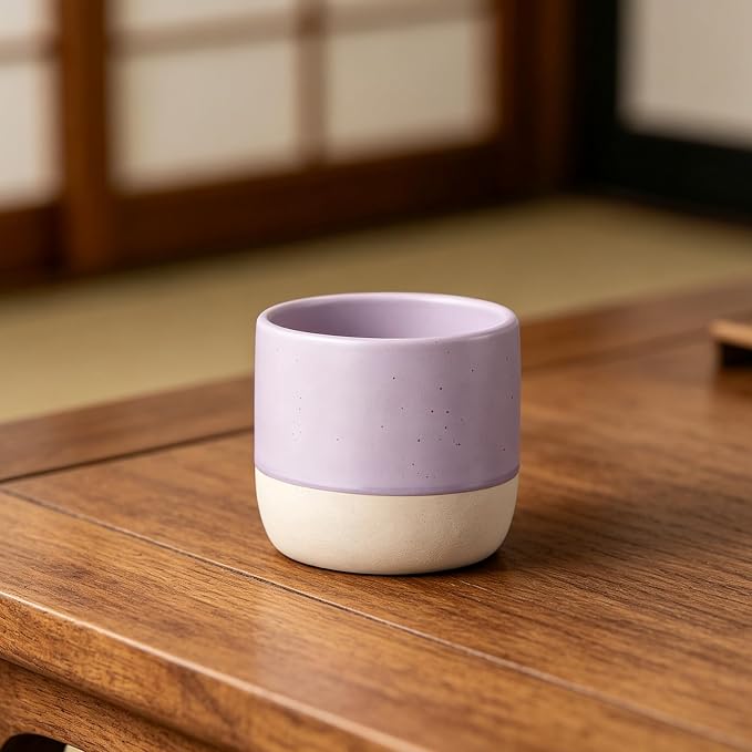 Japanese Ceramic Mug, Vintage Tea Cup, 8oz Cup, No Handle Drinking Cup for Latte Milk Water Beverage Juice Microwave and Dishwasher Safe (Purple)