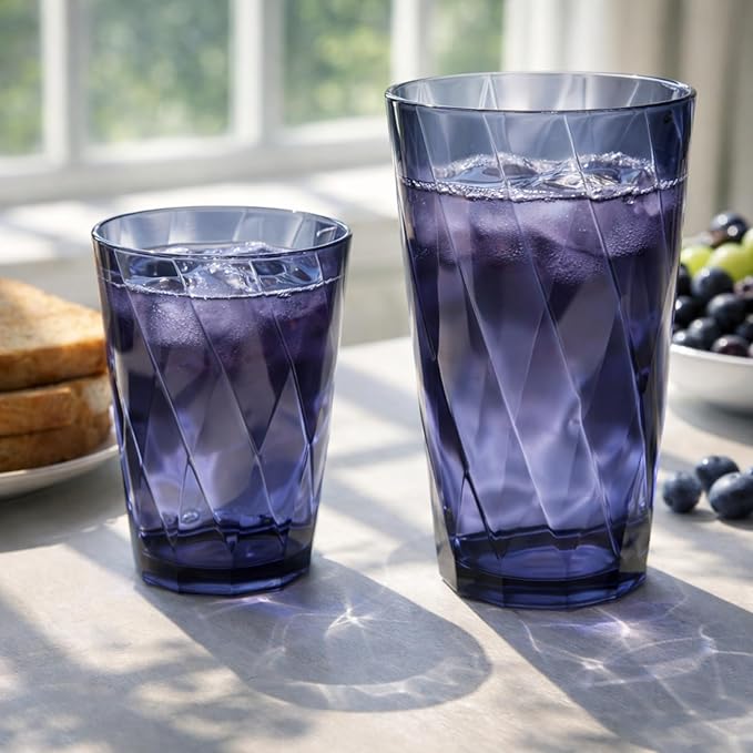 LemonRoad 12 Pack Reusable Plastic Drinking Glasses Set - 20oz & 13.5oz Stackable Tumbler, Shatter-resistant Highball Cups for Water, Cocktail, Iced Coffee, Indoor Outdoor Use, BBQ, Patio, Pool (Grey)
