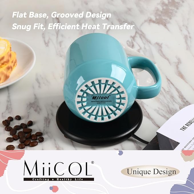 Miicol Ceramic Coffee Mug, 16 oz Large Coffee Cup, Tea Mug with Handle, Flat Bottom Mug for Men, Women, Office, Microwave and Dishwasher Safe, Multi-Color, Mint Blue