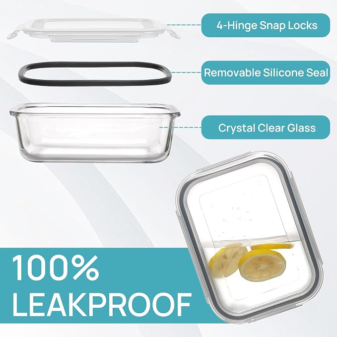 Vtopmart 10 Pack 35oz Glass Food Storage Containers with Lids, Meal Prep Containers, Airtight Reusable Lunch Container Set, Safe for Oven, Microwave, Freezer, and Dishwasher, Grey