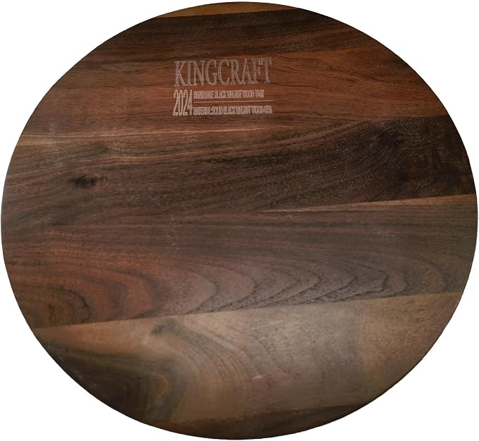 15 x 15 inches Round Ottoman Table Tray, Wooden Solid Black Walnut Circle Platter Decorative Serving Tray with Handle for Oversized Ottoman Home Breakfast in Bed Tea Coffee