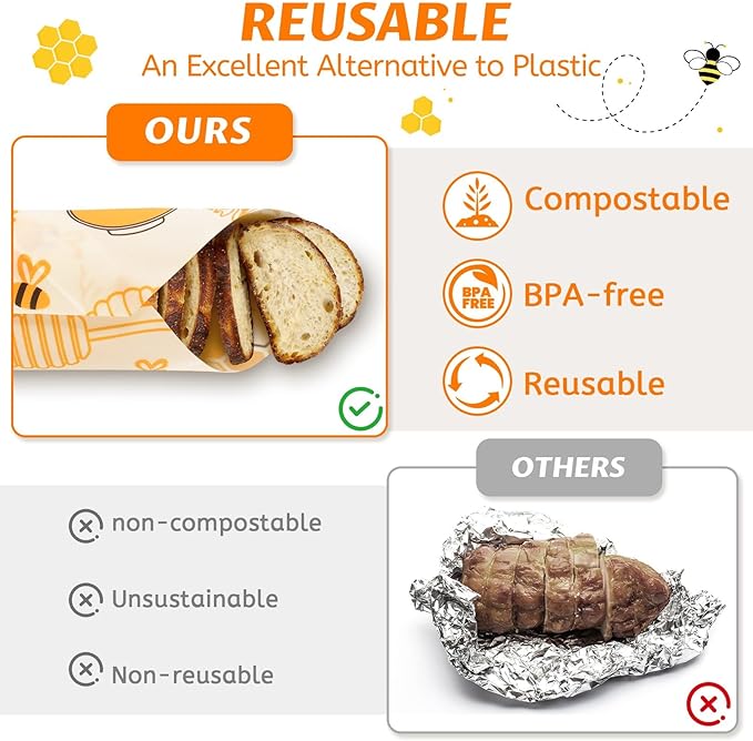 Beeswax Wraps for Food – 9 Pack Reusable Beeswax Bread Bag & Sandwich Wrap, Organic & Eco-Friendly & Sustainable Bees Paper, Perfect Alternative to Aluminum Foil Sourdough Storage & Plastic Wrap