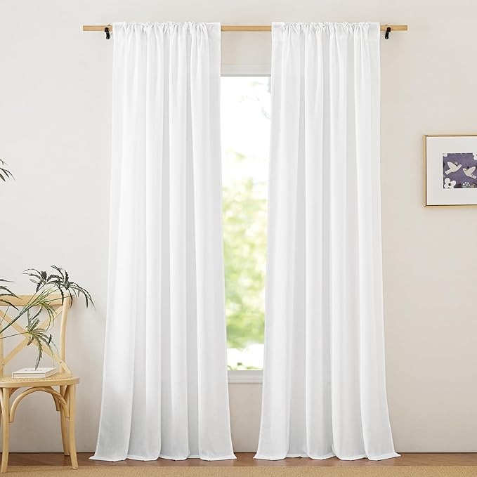 NICETOWN Natural Linen 144 inch Curtains for Living Room, Rod Pocket & Back Tab Thick Flax Privacy Added Window Treatments with Light Through for Bedroom/Home Family, W55 x L144, 2 Panels