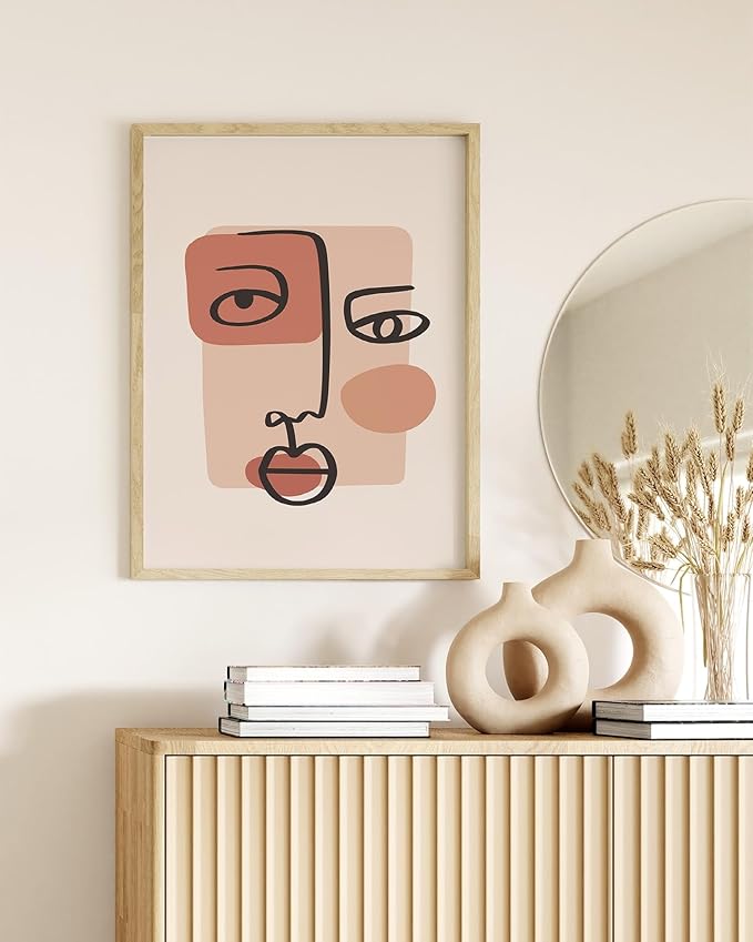Y2K BOO Abstract Face UNFRAMED Wall Art Continuous Line Drawing Organic Shapes Earth Tones Terracotta Mid Century Modern 12x16 Inch Heavyweight Paper Studio Decor