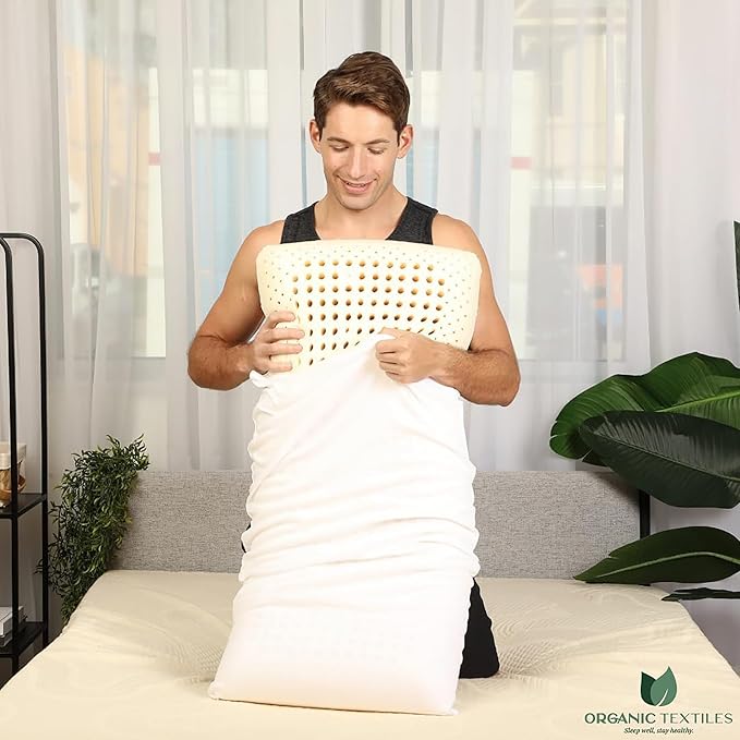 ORGANIC TEXTILES Dunlop Medium Firm Latex Bed Pillow with Organic Cotton Cover - GOTS and GOLS Certified (Standard) - Pack of 1