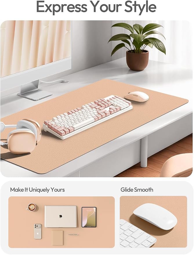 YSAGi Leather Desk Protector, Office Mat, Large Mouse Mat, Non-Slip PU Leather Blotter, Laptop Desk Pad, Waterproof Writing Pad for Office and Home (Latte, 31.5" x 15.8")
