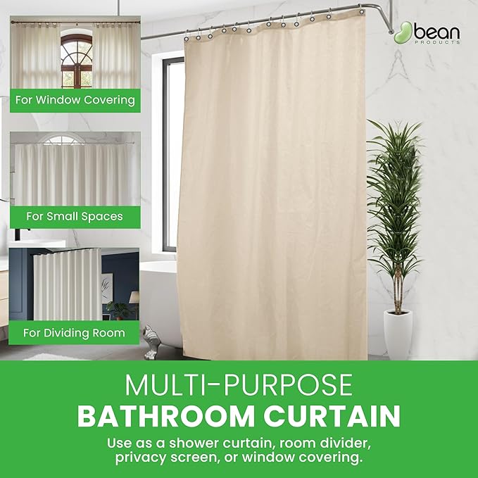 FABRIC SHOWER CURTAIN LINER 70"x74" Standard Bathtub Size - Stylish Quality Bathroom Drape - Earth Friendly Non-Toxic Odor-Free NATURAL Cotton Liner, Light-Weight Washable natural Shower Curtain 70NC