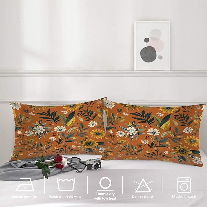 Shrahala Natural Aesthetic Organic Pillowcases, Free Form Flowers Earthy Color Lumbar Pillow Cover Decorative Blended Double-Sided No Inserts for Bedroom Sofa Living Room Set of 2 (26 x 20 in)