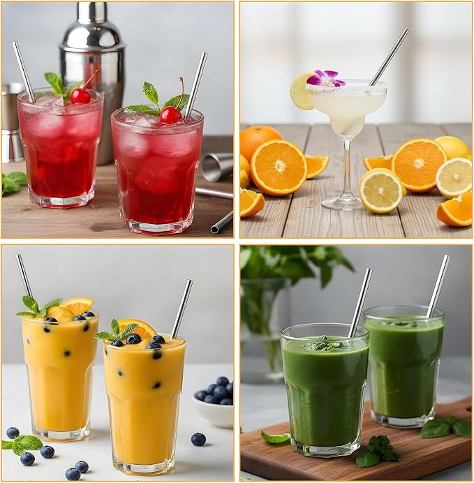 Stainless Straws, 10 Packs Reusable Milkshake Straws Short Metal Drinking-Straws 6.3 Inches Coffee Tea Straw Thick Cocktail Straw with Storage Bag for Juice, Coffee, Milk, Tea, Silver