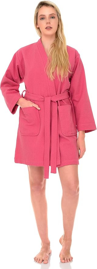 TowelSelections Womens Waffle Robe Kimono Spa Bathrobe Short Waffle Weave Bath Robe for Women XS to 3X