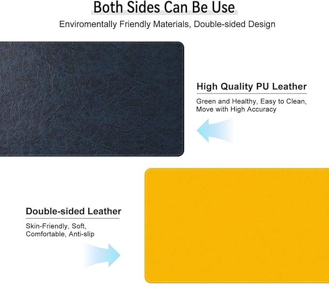 Imitation Crazy Horse Leather Desk Mat - Waterproof Desk Pad - Ideal for Large Mouse Pad and Desk Mats on Top of Desks (Dark Blue+Yellow, 33"*13")