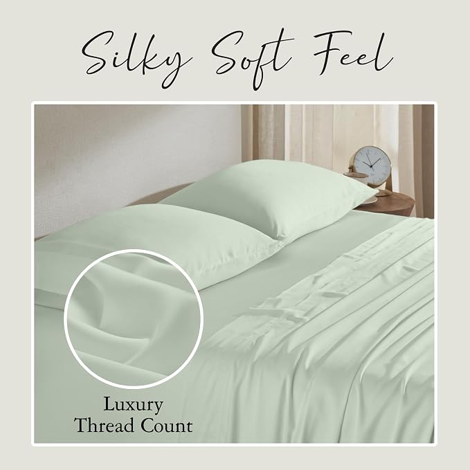 KARISSA MAE Pure Viscose from Bamboo Standard Size Pillowcase Set | 100% FSC Certified | Luxuriously Soft | Cooling | [Sea Glass]