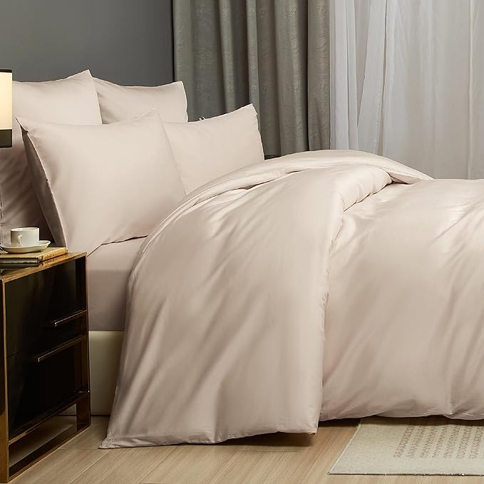 Cream Cotton Duvet Cover Set Twin 100% Long-Staple Cotton Sateen Bedding Set, Soft Breathable Smooth Organic Pure Cotton Plain Comforter Cover, Luxury Minimalist Bedroom Decor for All Season