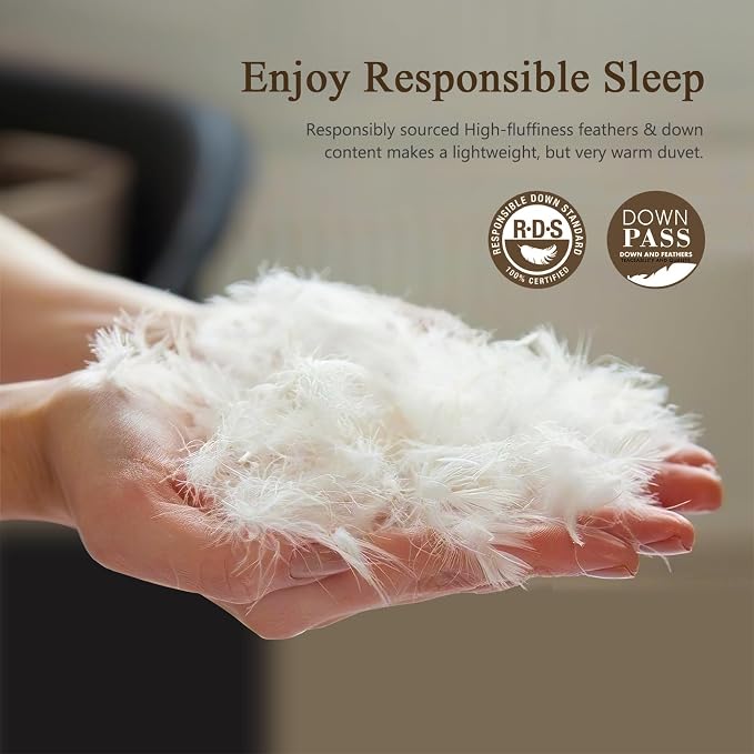 BPC Lightweight Goose Feather Down Fiber Comforter Queen Size, Ultra-Soft Cotton Blend Cover, 750 FP Cloudy-Fluffy Duvet Insert for Hot Sleepers, White, 90x90 Inches