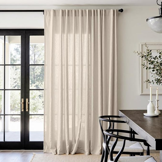 jinchan Extra Wide Sliding Door Curtain 96 Inch Length Oatmeal Linen Curtains Semi Sheer Drapes for Patio Door Living Room Bedroom Home Office Light Filtering Drapes 100 Inches Wide 1 Panel