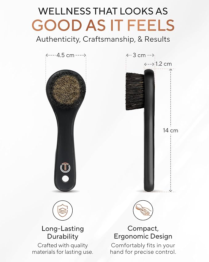 TheraCopper Copper Dry Facial Brush – Lymphatic Drainage Facial Dry Brush for Face with Natural Copper Bristles for Improved Circulation & Exfoliation – Daily Face Care for Refreshed & Glowing Skin