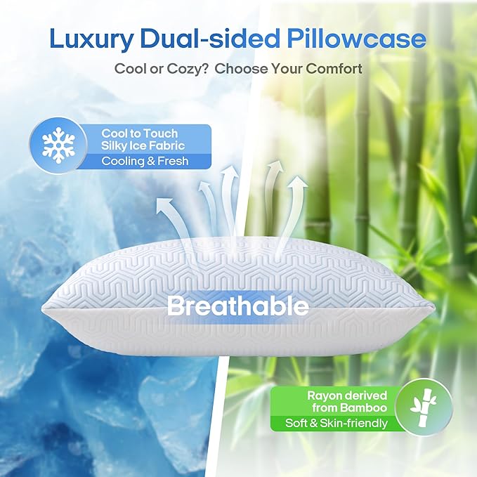 puredown® Cooling Goose Feather Down Pillow, Set of 1, King Size Bed Pillow Insert with Soft Cooling Pillowcase for Cool Sleep