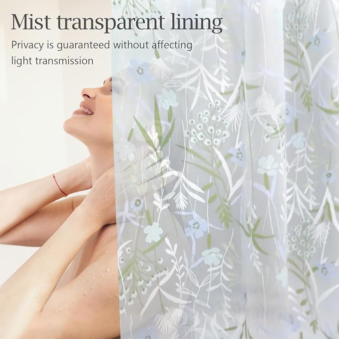 EVA Waterproof Shower Curtain Liner - Matte Clear & Frosted Design with 12 Hooks, Soft Touch, Privacy & Light Transparency, Ideal for Bathroom Decor (Fragrant Grass, 72" x 72")