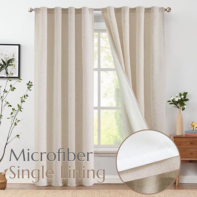 jinchan Linen Blend Curtain for Bedroom 84 Inch Length 2 Panels for Living Room, 38 Inch Wide Farmhouse Drapes with Rod Pocket Back Tab(38W x 84L, Ecru)