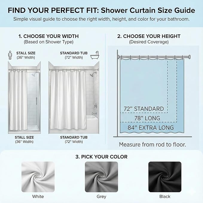 Waterproof Fabric Shower Curtain Liner, TPU Coated, PEVA-Free & Odorless, Hotel Quality, 3 Magnets, Rust-Proof Metal Grommets, Machine Washable, Black, 72x84 Inch