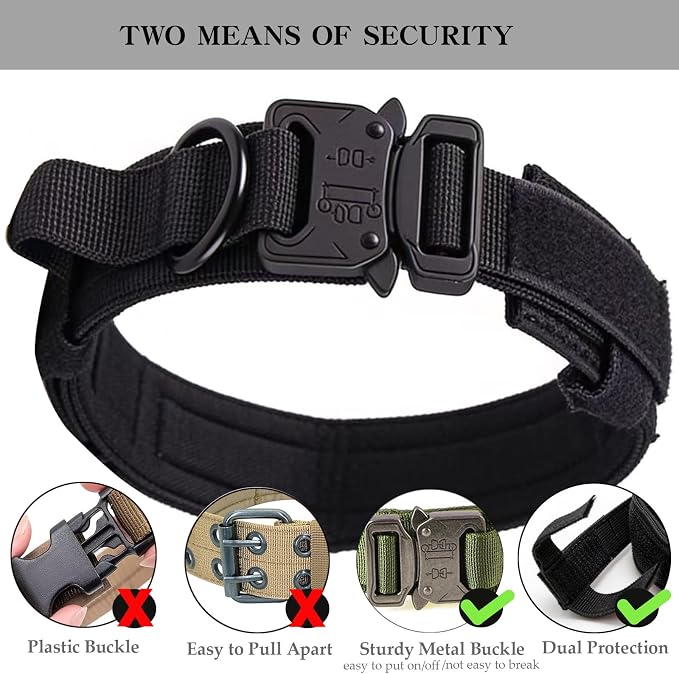 Tactical Dog Collar Adjustable Military Nylon Dog Collar with Control Handle and Heavy Duty Metal Buckle for Medium and Large Dogs (Black,M)
