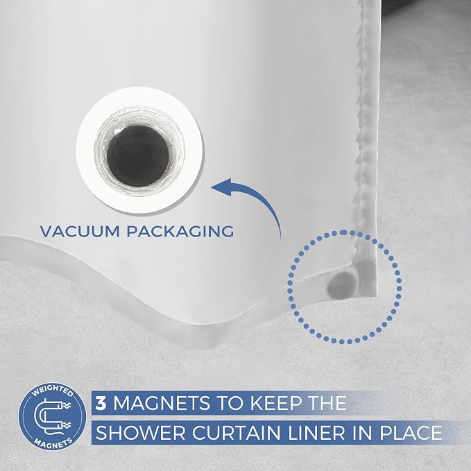 downluxe Waterproof Fabric Shower Curtain Liner, Soft Cloth Shower Liner with 3 Magnets, Machine Washable & Hotel Quality Bathroom Curtain, 72" W x 72" L, White