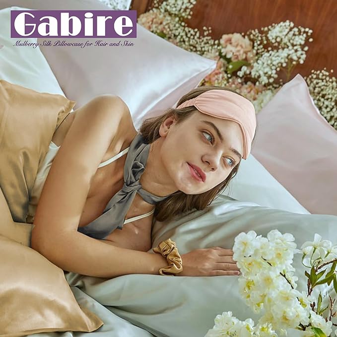 Gabire Mulberry Silk Pillow Cases Set of 2, Both Sides Real Silk Pillowcase for Hair and Skin Prevent Acne Pillowcase Organic Silk Pillow Cases 2 Pack with Hidden Zipper, Beige, Standard (20"×26")