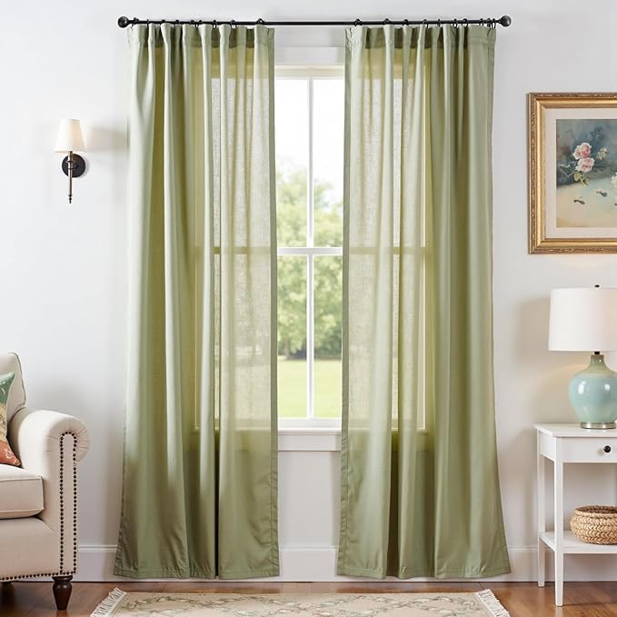 jinchan Linen Blend Curtains 84 inch Length 2 Panels for Bedroom Living Room, Light Filtering 50 inch Wide Farmhouse Drapes with Rod Pocket Back Tab(50W x 84L, Sage Green)