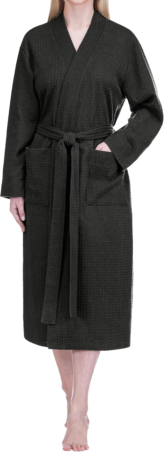 PAVILIA Womens Waffle Knit Robe Lightweight Cotton Blend Full Length House Bathrobe with Pockets