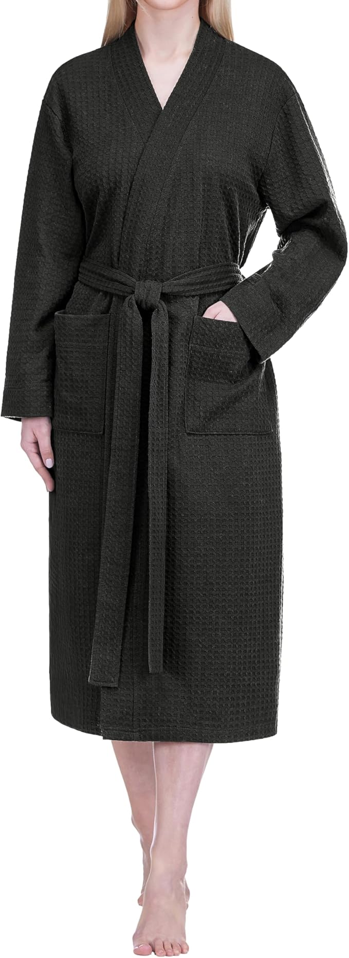 PAVILIA Womens Waffle Knit Robe Lightweight Cotton Blend Full Length House Bathrobe with Pockets