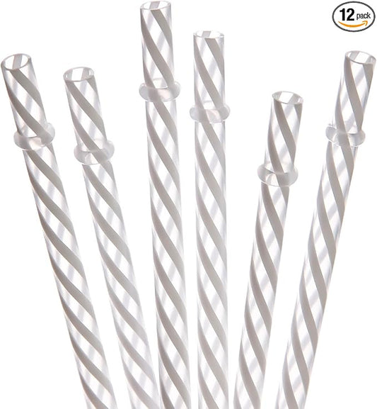 Dakoufish 12 Piece 9 Inch Reusable Plastic Thick Drinking Straws BPA Free Mason Jar Straws transparent small Stripe 6 Colors (9inch White)