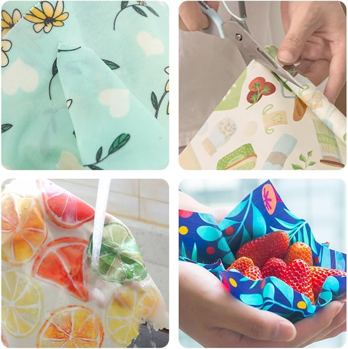 Beeswax food preservation cloth can be reused, cut, organic cotton, environmentally friendly, zero waste plastic preservation film substitute, 30x100cm roll (fruit/flower pattern)