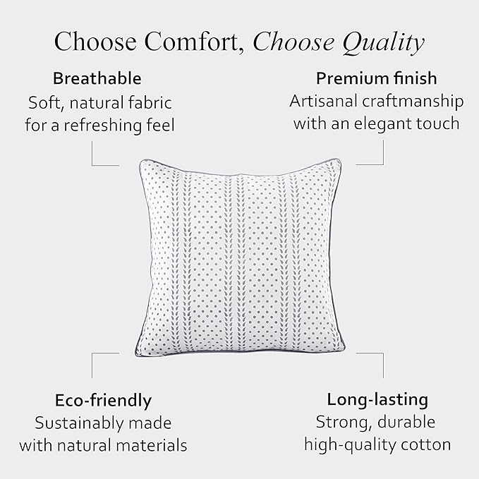 CPC 100% Cotton Throw Pillow Covers 24x24 Inch, Set of 2 Block Print Pattern Couch Pillow with Hidden Zipper, in Collabaration with Southern Source- Misty Grey Trelis
