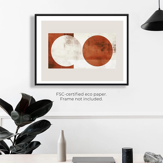 Moonow7 Neutral Abstract Wall Art Prints Terracotta Brown and White Geometric Poster for Bedroom or Living Room Modern Minimalist Home Decor Unframed Size A3 / 29.7x42 cm