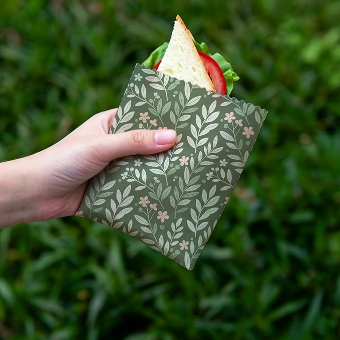 Reusable Beeswax Wraps, 9 Pack Eco-Friendly Food Storage, Organic, Sustainable, Biodegradable, Zero Waste, Plastic-Free, For Sandwich, Bowl, Bread, 1XL, 3M, 5S, Botanical Leaves Pattern